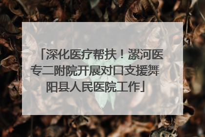 深化医疗帮扶！漯河医专二附院开展对口支援舞阳县人民医院工作